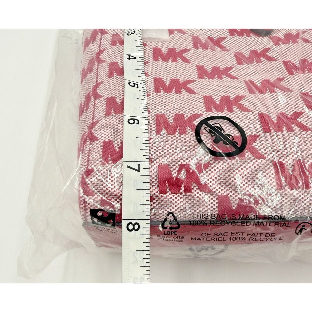 Michael Kors Vincent Extra Small Logo Jacquard Tote Bag Card Case Raspberry NWT - Picture 12 of 14